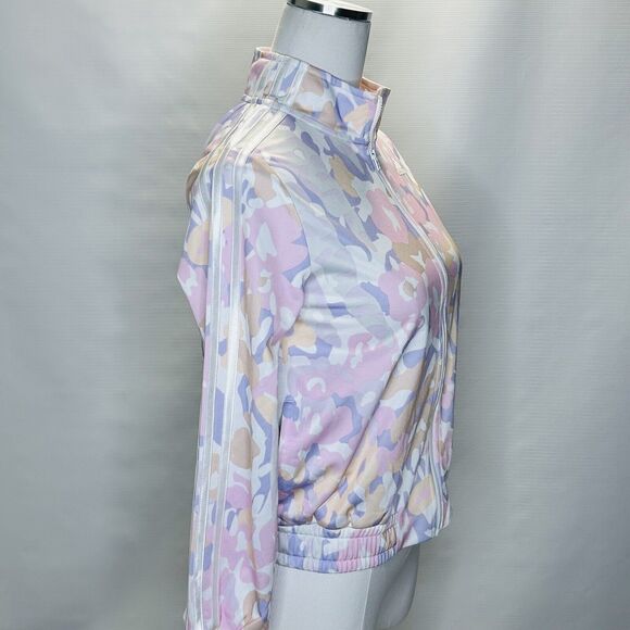 Adidas Pastel Pink Floral Camo Allover Print Full Zip Light Jacket - Size L (14) - Picture 2 of 12